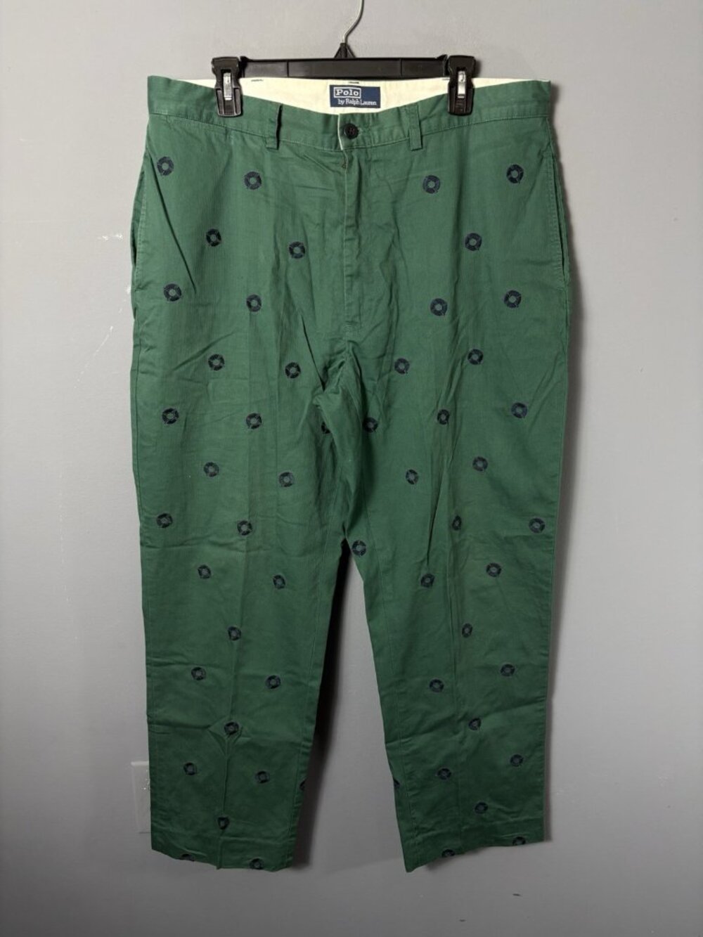 POLO Ralph Lauren Mens Size 38x29 Green Nautical Embroidered Pants